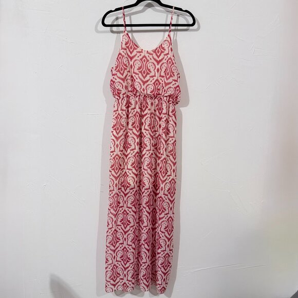Charming Charlie Red White Maxi Dress Size L Women’s Sleeveless Boho Print - Picture 1 of 5